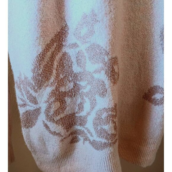 LIZ CLAIBORNE Blush Pink Metalic Floral Soft Sweater L Holiday Sparkle Fall - Picture 2 of 8